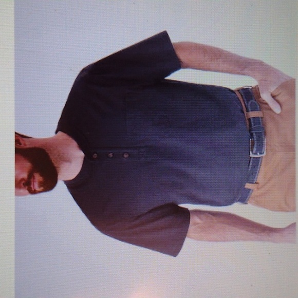 Men's Longtail T Relaxed Fit Short Sleeve Henley with Pocket-XL black - Picture 1 of 5